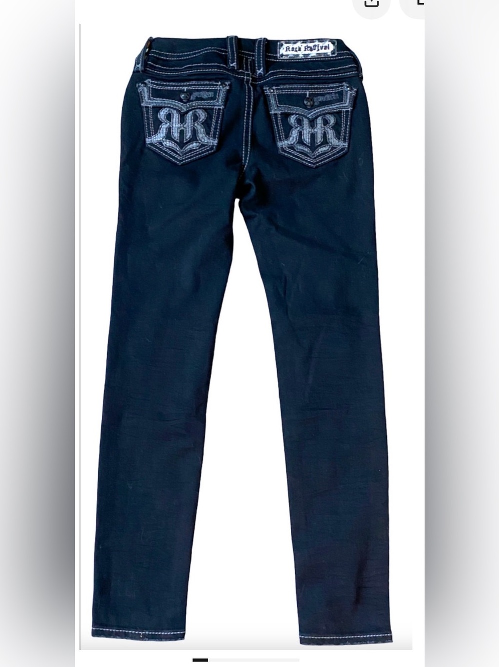 ROCK REVIVAL GRETA BLACK SKINNY STRETCH EMBROIDERED DESTRUCTION 26 JEANS BUCKLE